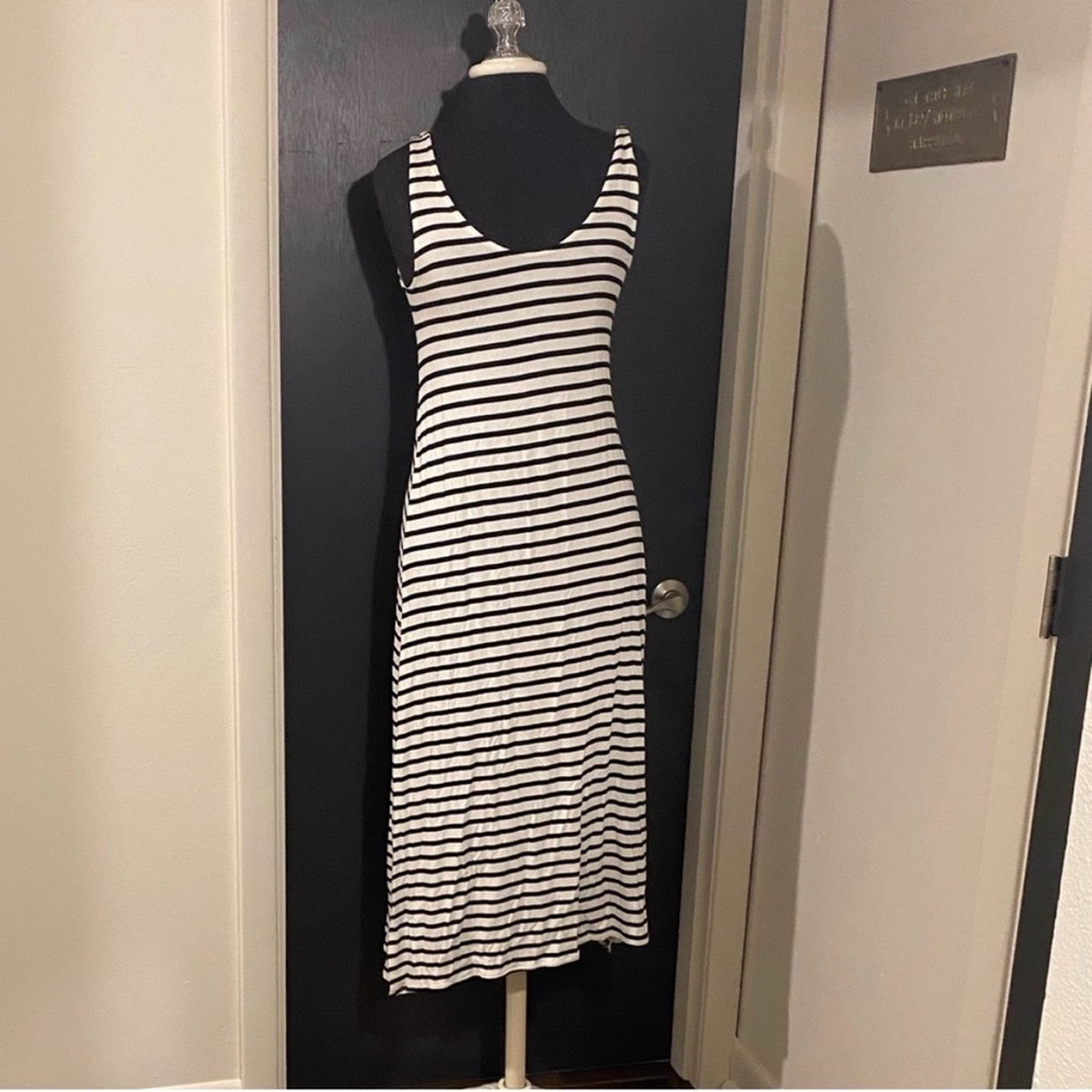 💜 NWT Mango Black and White Striped Maxi Tank Dress
